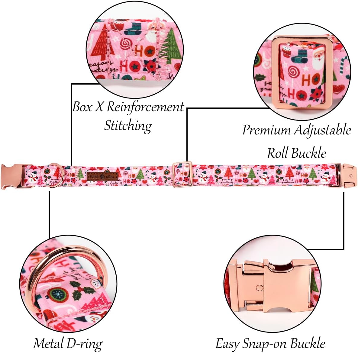 Lionet Paws Christmas Dog Collar with Bow tie,Cute Ho Christmas Tree Snowman Pink Dog Collar Bow Tie for Dogs Female, Small, Neck 10-16 inches