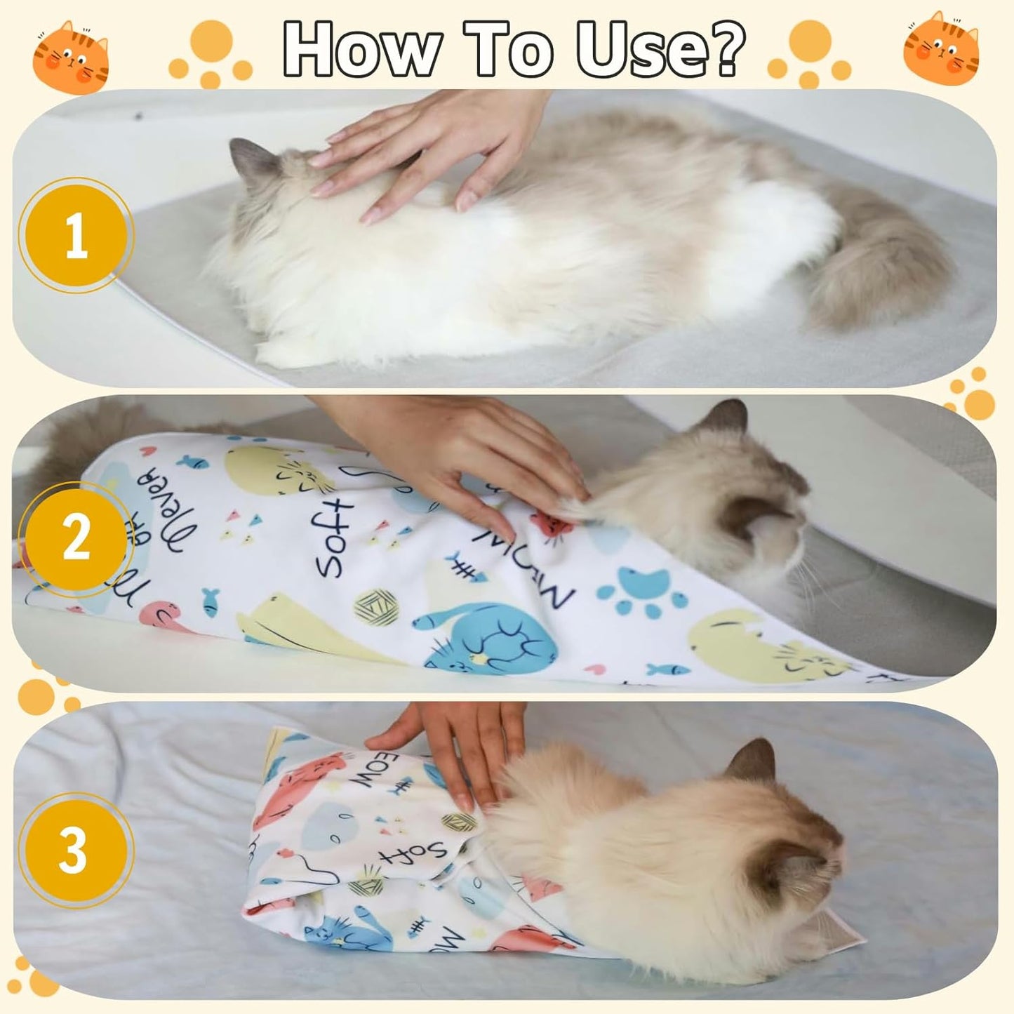 Cat Wrap for Grooming-Premium Cat Grooming Wrap Cat Restraint for Nail Clipping, Self-Adherent Soft Cat Blanket to Wrap Cat Anti-Scratch Anti-Escape Grooming Bag (White, L(Within 9lbs))