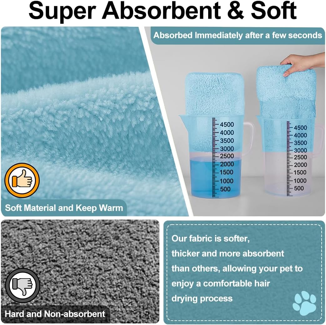 Medium to Large Size Dog Bathrobe, Quick Drying Super Absorbent Used for After Bathing, Warm Dog Towels, Adjustable Hoodies and Belts for Pet Dogs Bath Clothes Products (Blue, 4XL)
