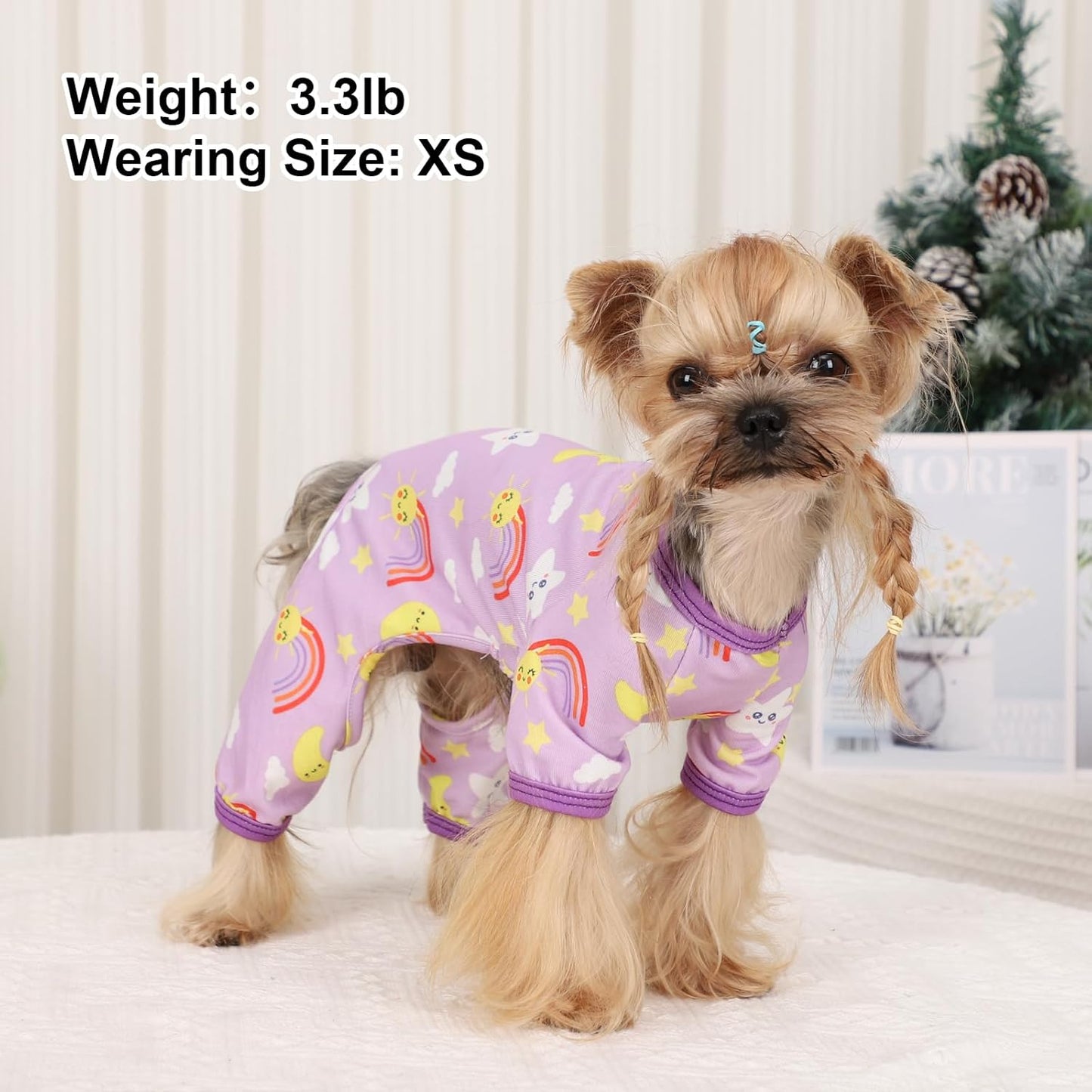 Dog Pajamas Pjs Dog Clothes for Small Dogs Girl - Boy - Small Size Dogs, Soft Stretchy Puppy Clothes Doggie Onesies Cat Pet Jammies Outfit for Chihuahua, Yorkie, Star Purple, S