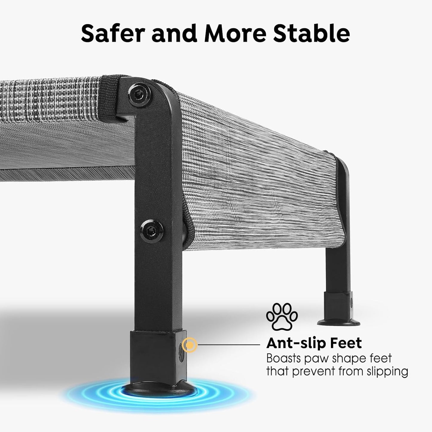 Veehoo Cooling Outdoor Dog Bed, Heavy Duty Elevated Pet Bed with Washable & Breathable Teslin Mesh, Non-Slip Silicon Feet, Dog Cot Bed with Support Hem, 35" x 22", Black Silver, CWC2433