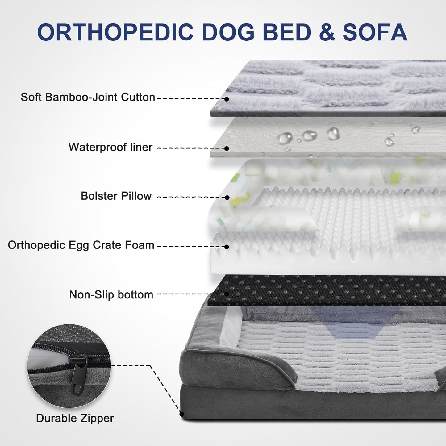 FURTIME Orthopedic Dog Beds Large Sized Dog, XL Washable Dog Sofa Bed for Large Dogs, Comfy Supportive Egg-Crate Foam Pet Couch Bed with Removable Cover, Waterproof Lining and Nonskid Bottom
