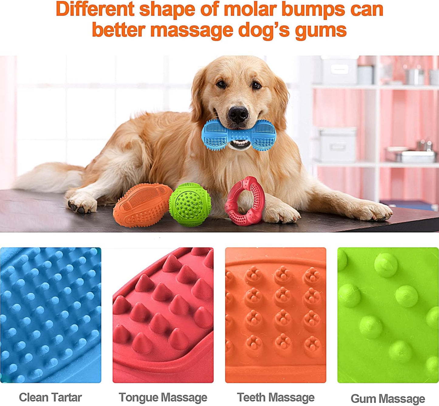Dog Chew Toys 4 Pack, Dog Toys for Aggressive Chewers Small Medium Large Breed, Multifunctional Teeth Cleaning and Gum Massage, Tough Dog Toys with Natural Rubber for Puppy and Medium Large Dog
