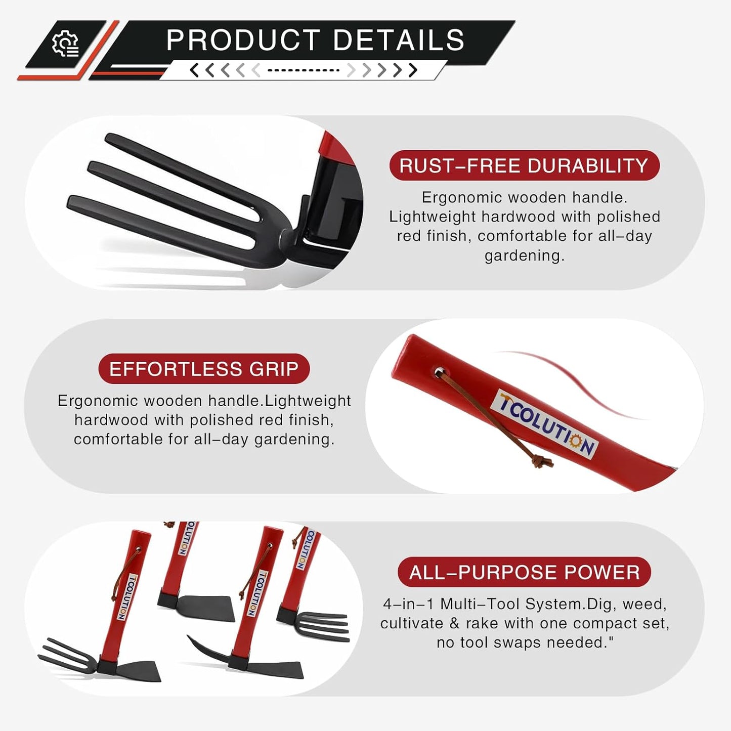 Garden Tool Set with Tool Box 4 Piece Heavy Duty Gardening Tools Kit with Hoe Rake Shovel Fork Non Slip Handle Garden Hand Tools for Digging Weeding Planting