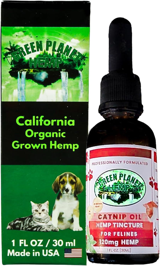 Pet Hemp Oil | Dogs and Cats | Catnip Oil | Green Planet Hemp | 120MG Organic Tincture | 100% Natural | Hip, Joint, and Muscle Support for Your Pet | Aids with Anxiety,Stress, and Pain