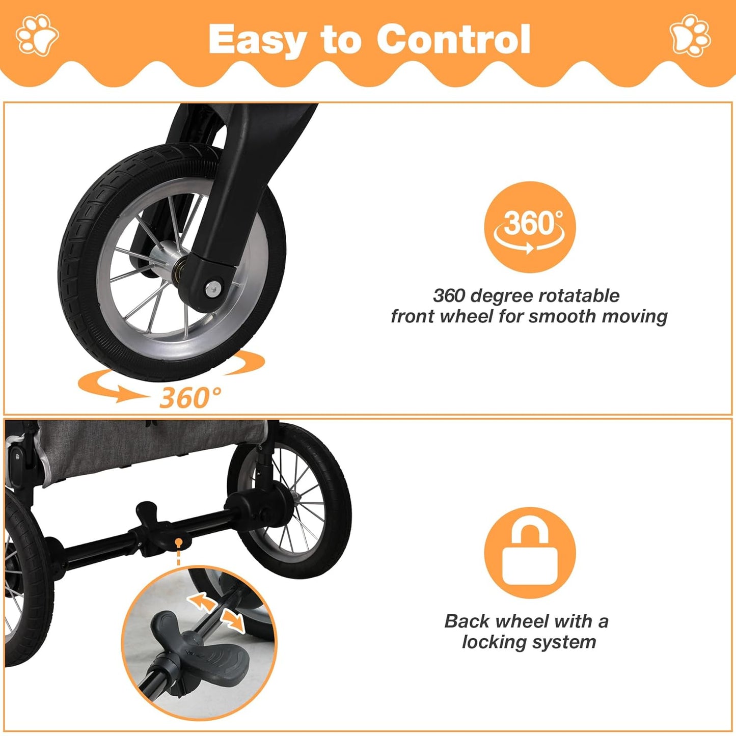 4 Wheel Pet Stroller with Storage Basket - Foldable & Breathable with Mesh Skylight, Large Dog Stroller with Adjustable Handle - Ideal for Travel and Walking with Medium to Large Dogs, Up to 120 lbs