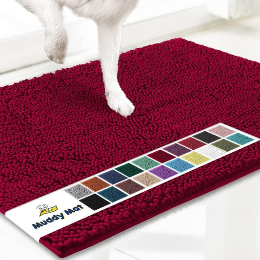 Muddy Mat® Shown on TV – Super Absorbent Door Mat Indoor, Microfiber Quick Dry Chenille Entryway Rug, Non-Slip Front Door Mat, Indoor Mats for Entryway, Machine Washable Pet Rug, Maroon 24"x36"