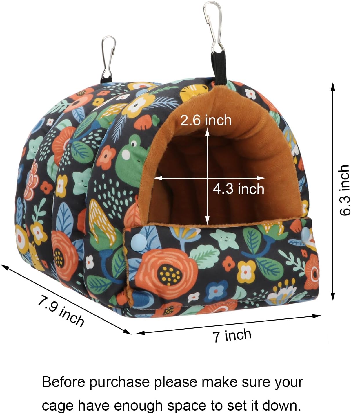 Wontee Bird Nest House Winter Warm Snuggle Hut Bird Bed Hanging Hammock for Parrots Budgies Parakeets Caique Senegal Cockatiels Conures (Medium, Black)