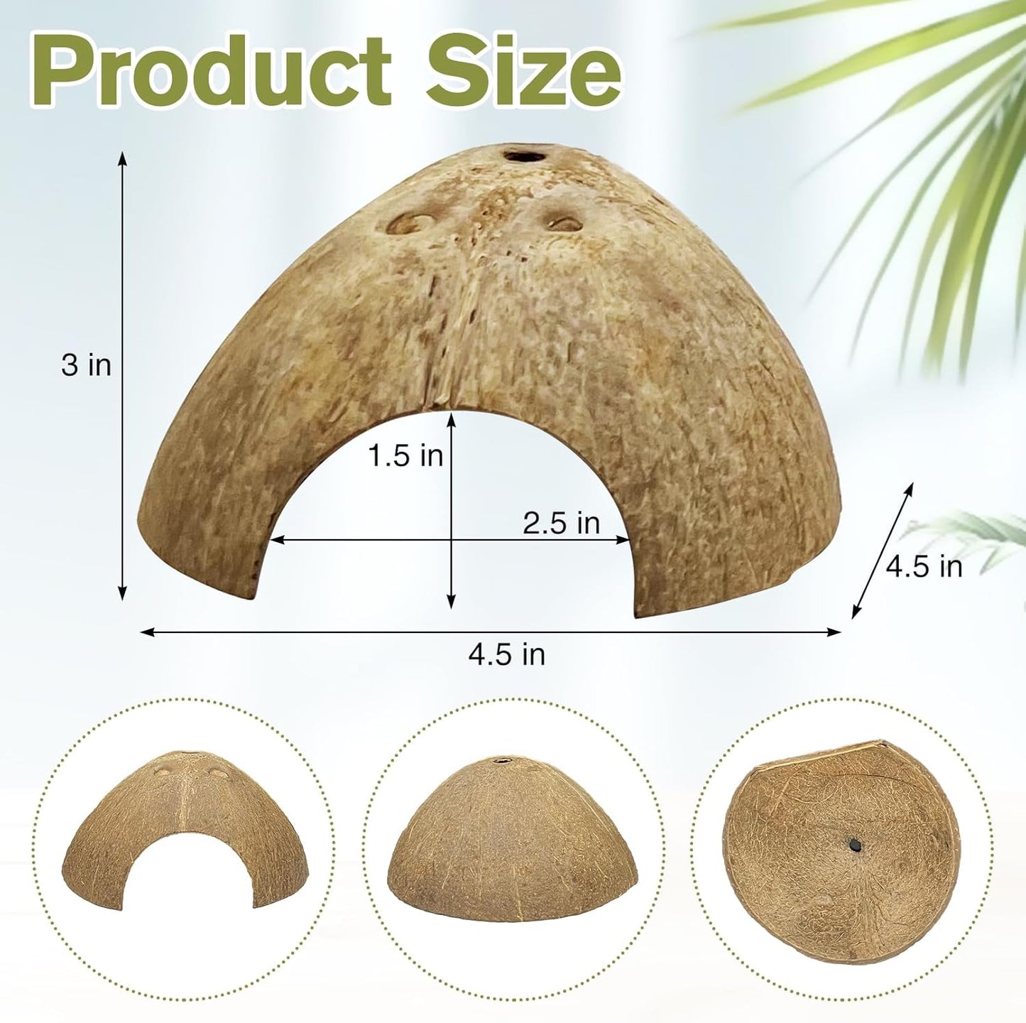 Hamiledyi 7 Pcs Reptile Hideouts Natural Coconut Shells Hut Leopard Gecko Tank Accessories for Aquarium Fish Hermit Crab Hide Cave Small Snake Tarantulas Lizard Chameleon (Without Fiber)