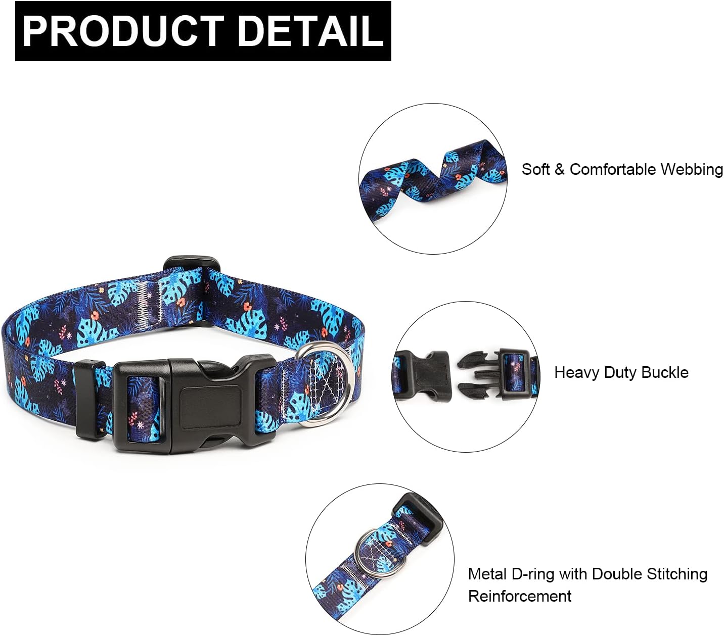 Mercano Adjustable Dog Collar - Special Design Patterns, Soft Nylon Comfortable Durable Pet Collar for Small Medium Large Dogs (S, Monstera)