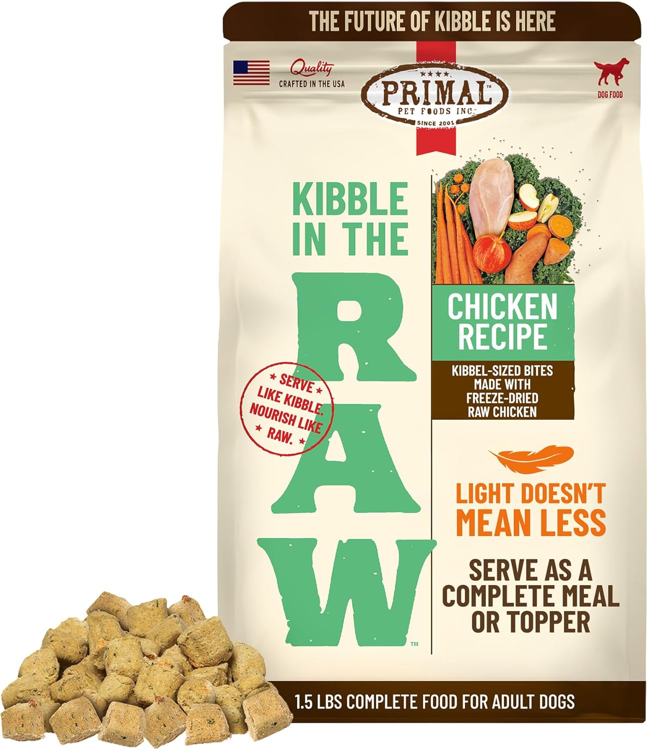 Primal Kibble in The Raw, Freeze Dried Dog Food, Chicken, Scoop & Serve, Made with Raw Protein, Whole Ingredient Nutrition, Crafted in The USA, Dry Dog Food 1.5 lb Bag