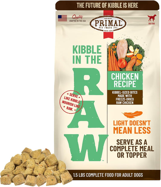 Primal Kibble in The Raw, Freeze Dried Dog Food, Chicken, Scoop & Serve, Made with Raw Protein, Whole Ingredient Nutrition, Crafted in The USA, Dry Dog Food 1.5 lb Bag