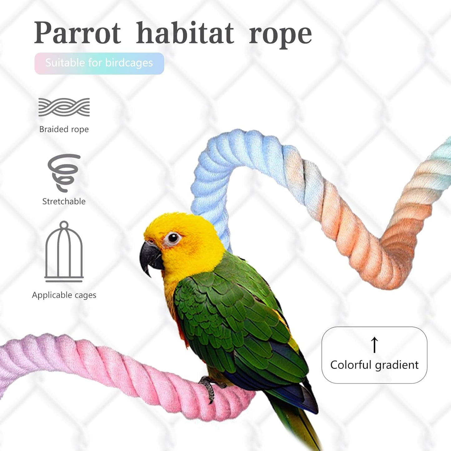 2pcs Gradient Colorful Bird Rope Perch Stand,Bird Cage Climbing Rope Toys Accessories,Bendable Climbing,Parakeet Lovebirds Cockatiels Budgies Play (15.7'',39.3''D)