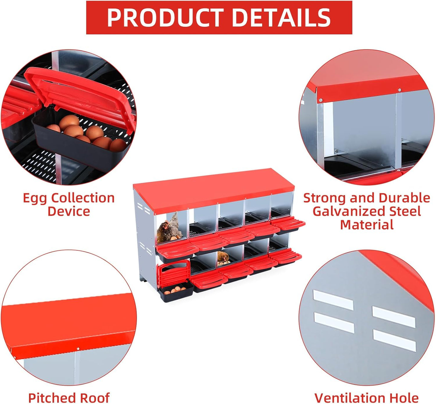 Chicken Nesting Box, 10 Hole 2 Layer Hen Nest Box, Roll Away Eggs Laying Boxes,Cleanable Pull Out Hen Roosting Boxes