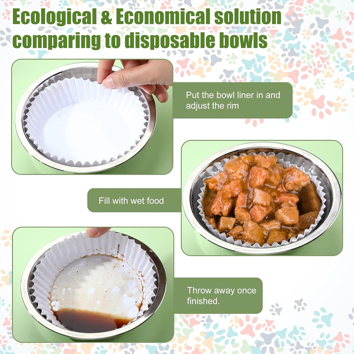 meekoo 600 Pcs Large Pet Disposable Feeding Bowls Liner Bulk Cat Food Bowls Small Paper Dish Paper Liner for Small Dogs Cats Dish Wet Food Feeding Station(White,Classic)