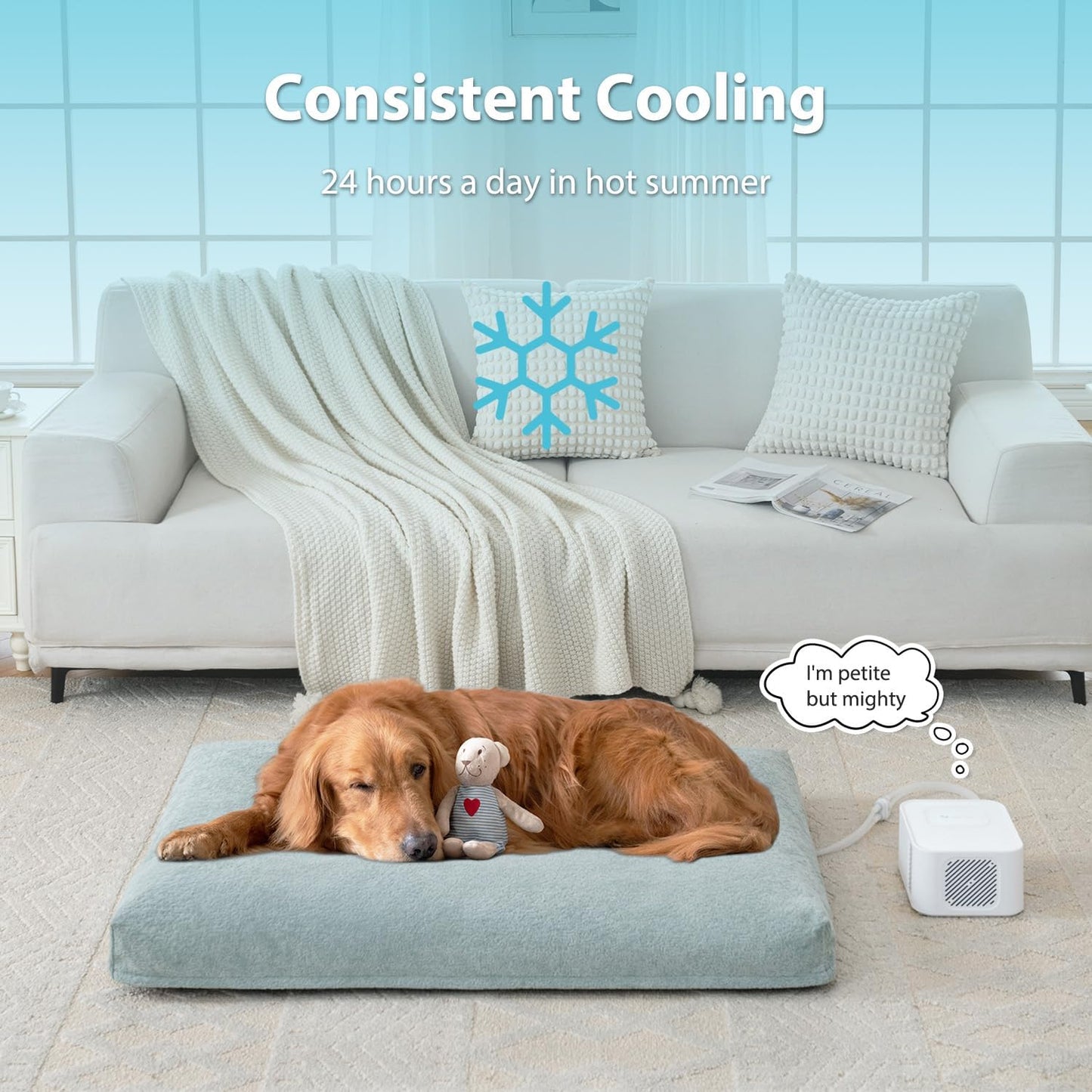 Pet Bed Cooling System, Consistent Cold Water Pad, No Refrigeration or Chemical Gel Needed, Machine Washable Bed, Ideal for Home and Crates (Cooling Green, 41" x 28")
