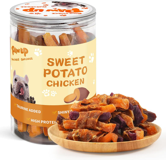 PAWUP Chicken Sweet Potato Dog Treats, Double Sweet Potato Chews with Taurine, Healthy Pet Snacks for Small Medium Large Dogs, 12.5 oz