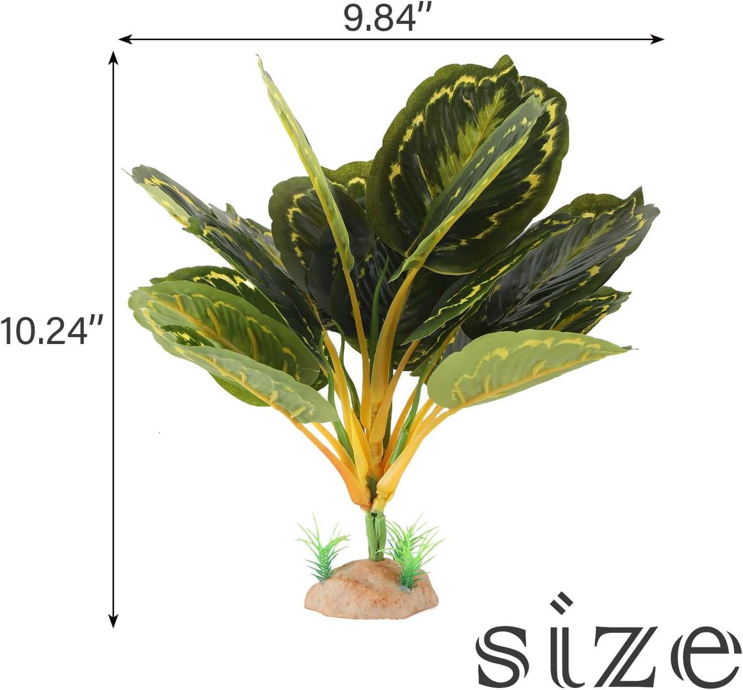 IBWell Reptile Plants - Tortoise Habitat Accessories, Artificial Spider Plant for Gecko, Ball Python, Tortoise Terrarium Decor - Calathea Makoyana B