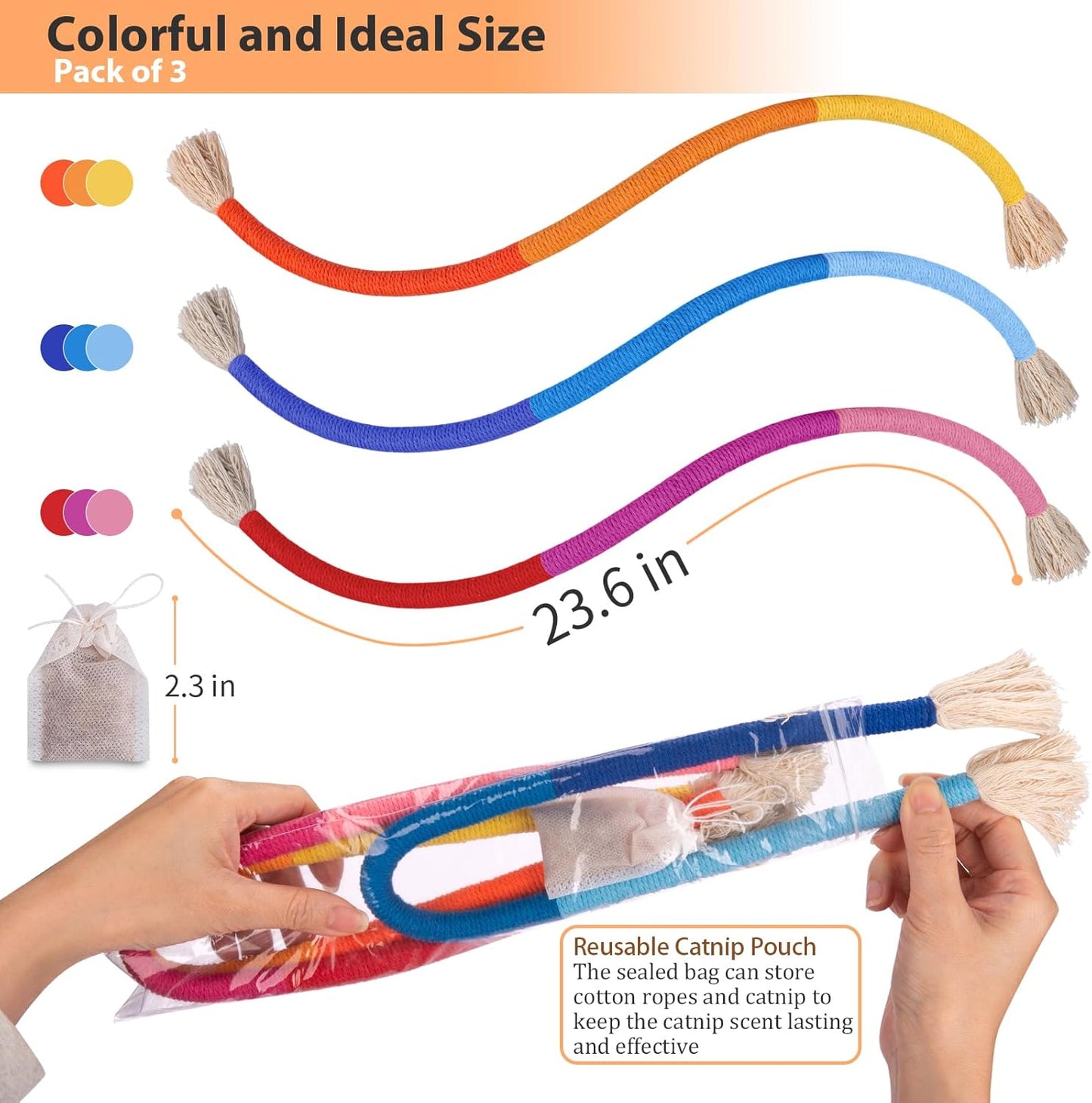 Retro Shaw Cat Toys Chew Ropes, Catnip Rope Toys for Indoor Cats Kitten, Safe Cat String Kitten Chew Teething Toy Kitty Nip Kicker - Pack of 3, 23.6 Inches