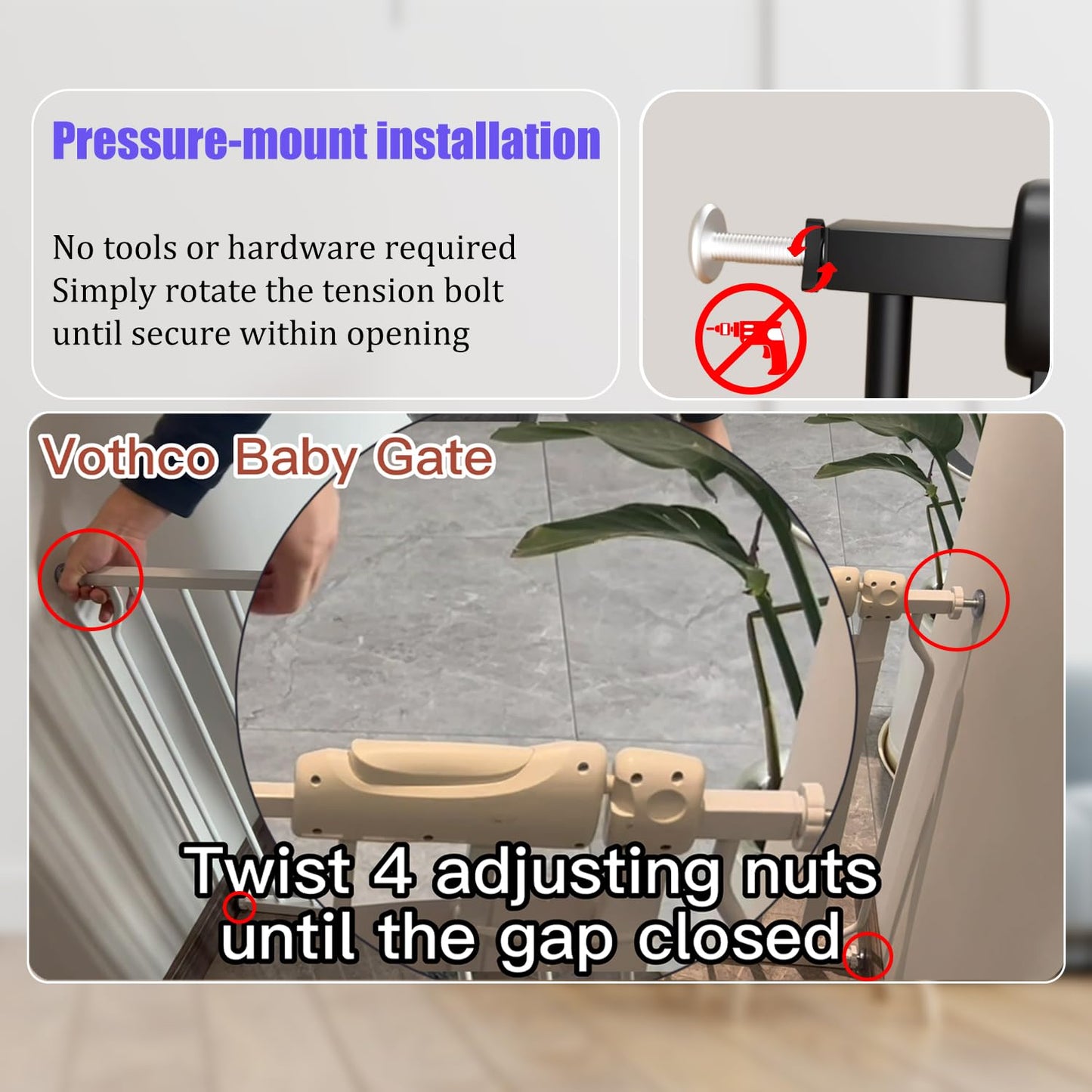 Baby Gates Extra Wide 53-57.5 Inch Large Baby Gate for Stairs Tension Pet Dog Gates Indoor for Doorways No Drilling Pressure Mounted Pet Gates for Kids