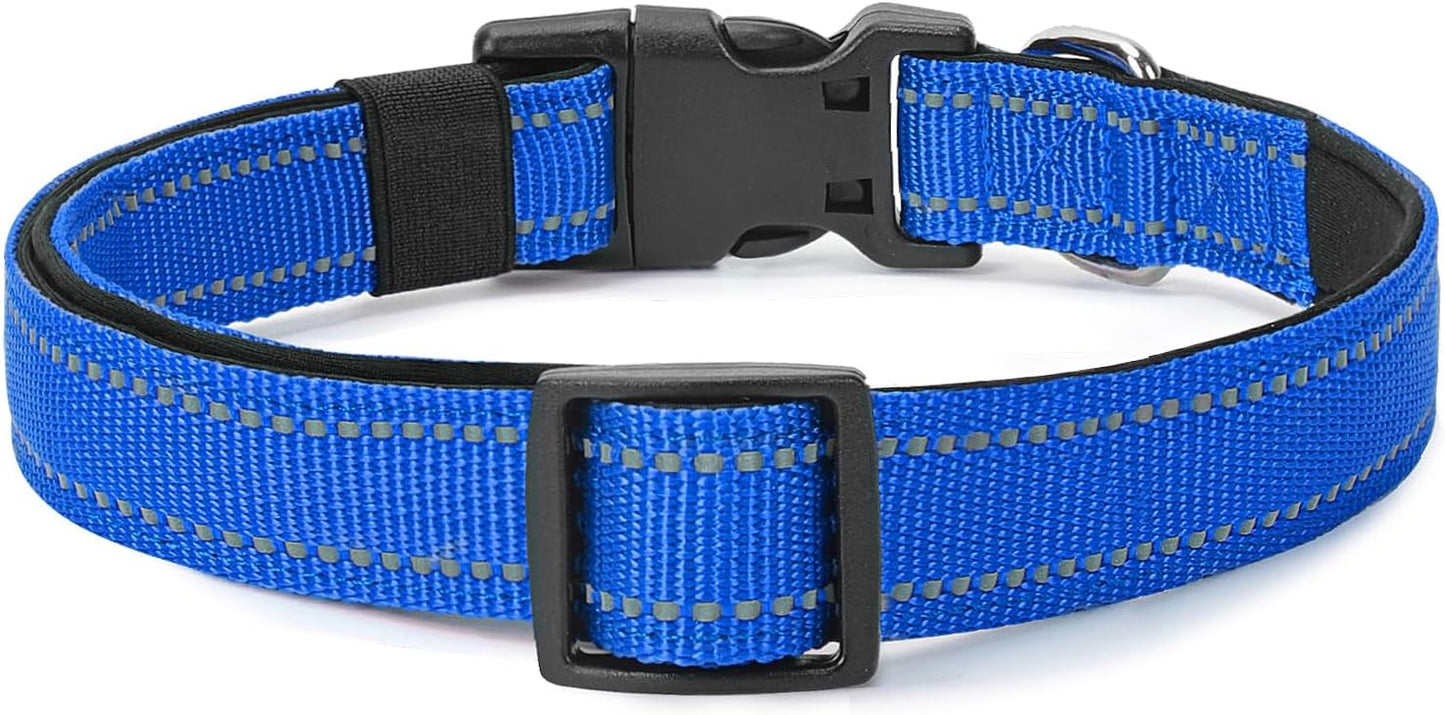 Reflective Dog Collar Padded with Soft Neoprene Breathable Quick Release Basic Dog Collars for Medium Dogs Blue Boy Girl
