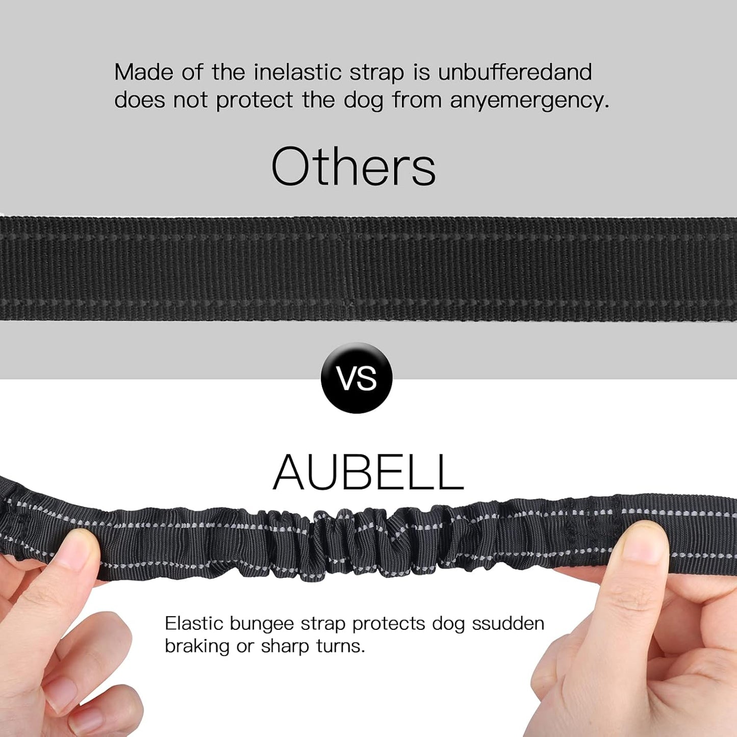 AUBELL Dog Seat Belt for Car,2 Pack Set 3-in-1 Adjustable Reflective Bungee Heavy Duty Dog Car Harness Tether with Clip Hook Latch & Buckle,Swivel Zinc Alloy Carabiner,Black+Black