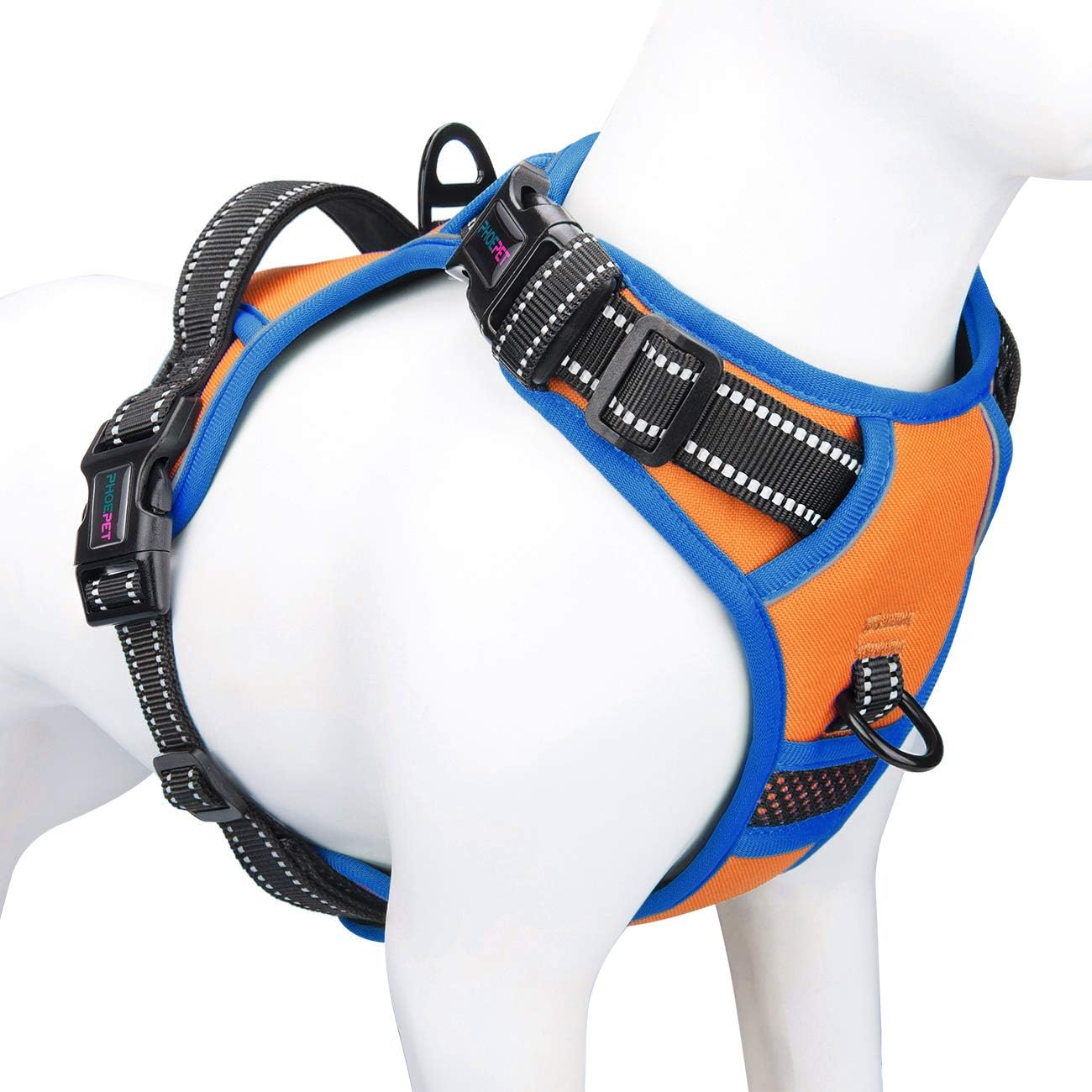 PHOEPET 2019 No Pull Dog Harness Medium Reflective Front Clip Vest with Handle,Adjustable 2 Metal Rings 3 Buckles,[Easy to Put on & Take Off](M, Orange)