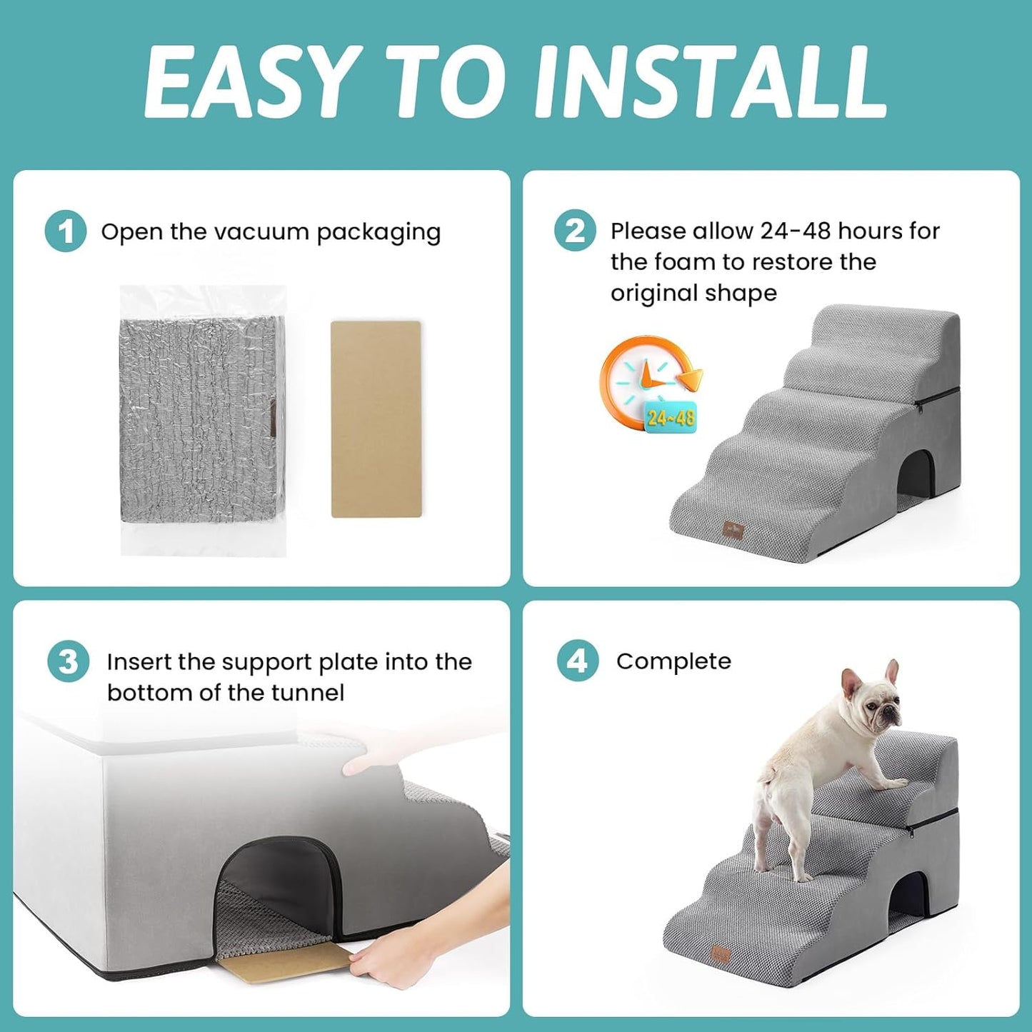 Extra Wide Dog Stairs with Tunnel, Detachable Large Pet Step for Small Medium Dog, Puppy or Cat, Ramp for High Bed, Couch, Sofa or Car, Stable, 19.7x33x22.4 inch, 5 Step, Grey