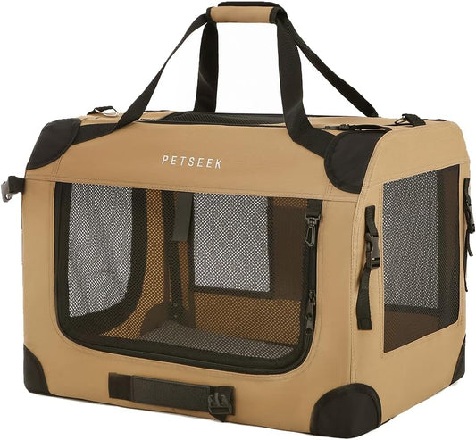 Extra Large Cat Carrier Soft Sided, Portable Small Dog Carrier for 2 Cats, 24"x16.5"x16" Car Travel Folding Comfortable Design, Khaki