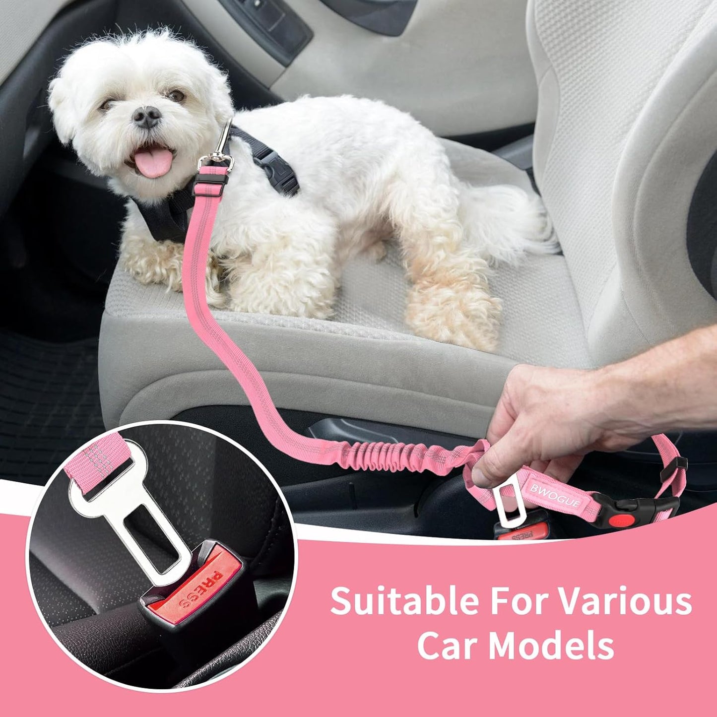 BWOGUE 2 Piece Dog Seat Belt for Car with Elastic Bungee Buffer Safety Seatbelt Car Headrest Restraint Wear Adjustable Metal Buckle Harness in Vehicle Travel for Pet