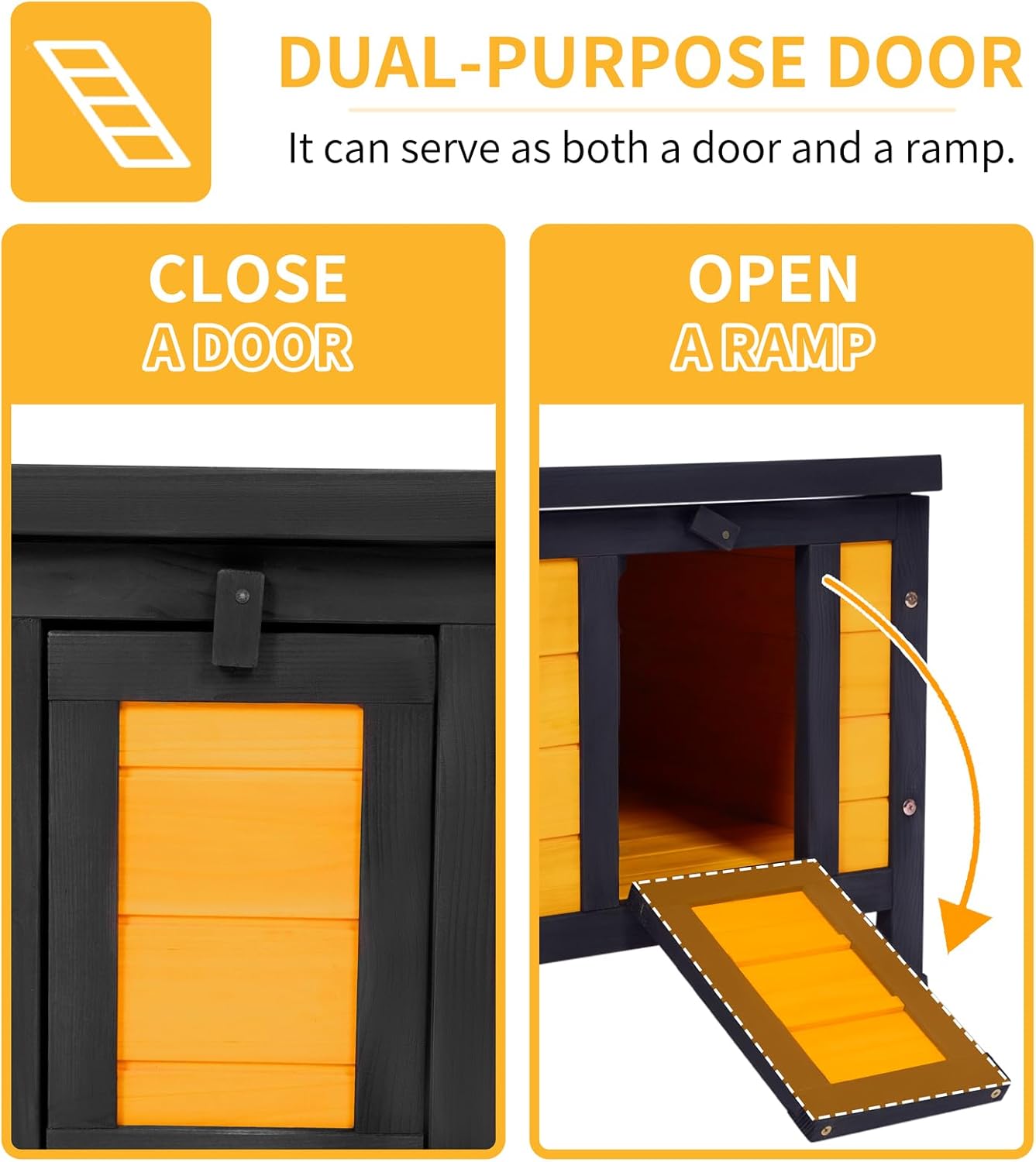 GEGURI Outdoor Cat House Weatherproof, Rabbit Hutch & Indoor Bunny Cage, Wooden Shelter for Feral Cats, Rabbits, Chickens & Small Animals
