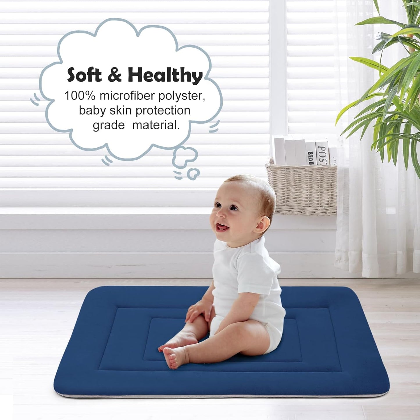 JoicyCo Soft Dog Crate Pad Mat, 48 in Non-Slip Bottom Washable Bed for Extra Large Dogs, Pet Mattress Kennel Pad, Dark Blue