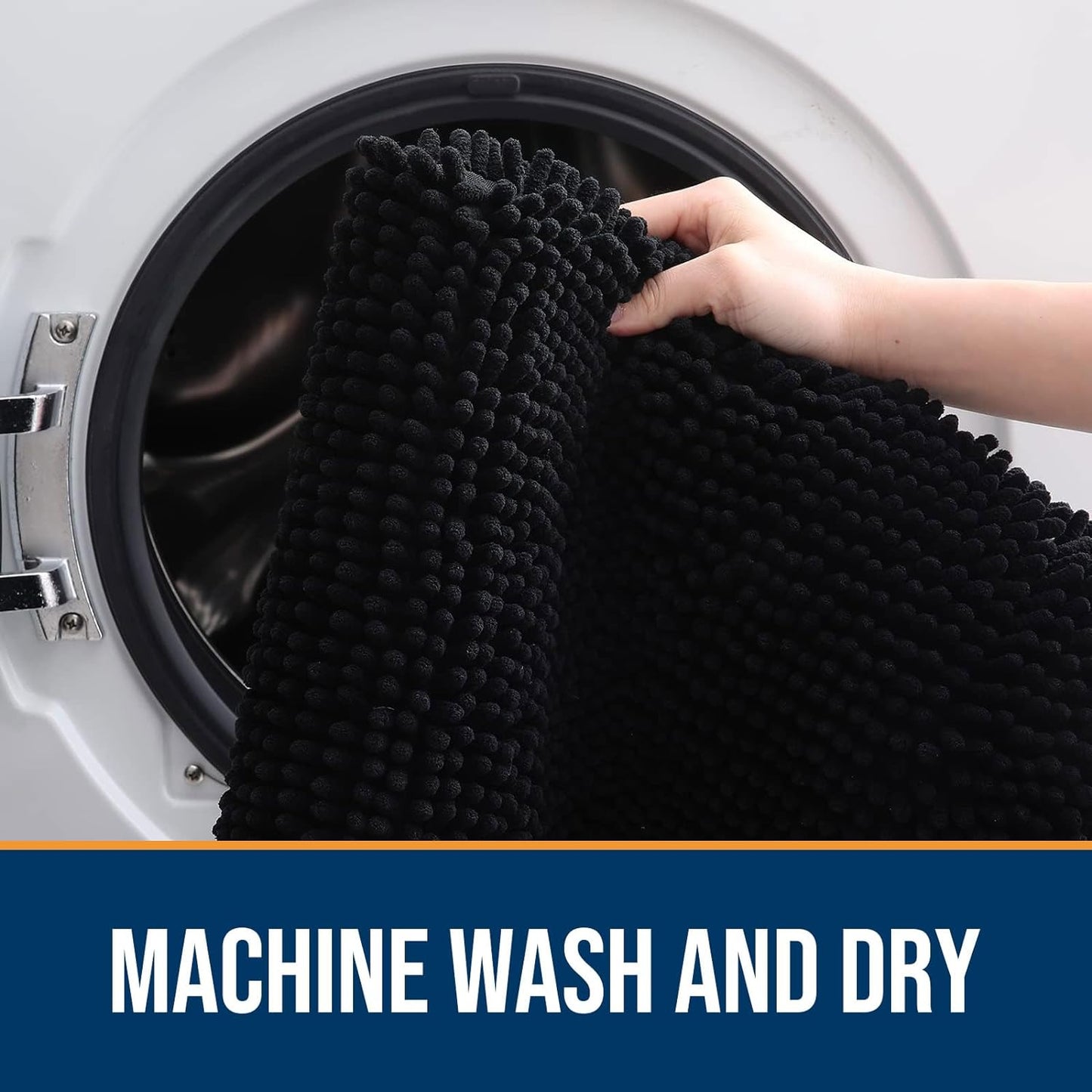 OLANLY Dog Door Mat for Muddy Paws 70x35, Absorbs Moisture and Dirt, Absorbent Non-Slip Washable Doormat, Quick Dry Chenille Mud Mat for Dogs, Entry Indoor Entryway Carpet for Inside Floor, Black