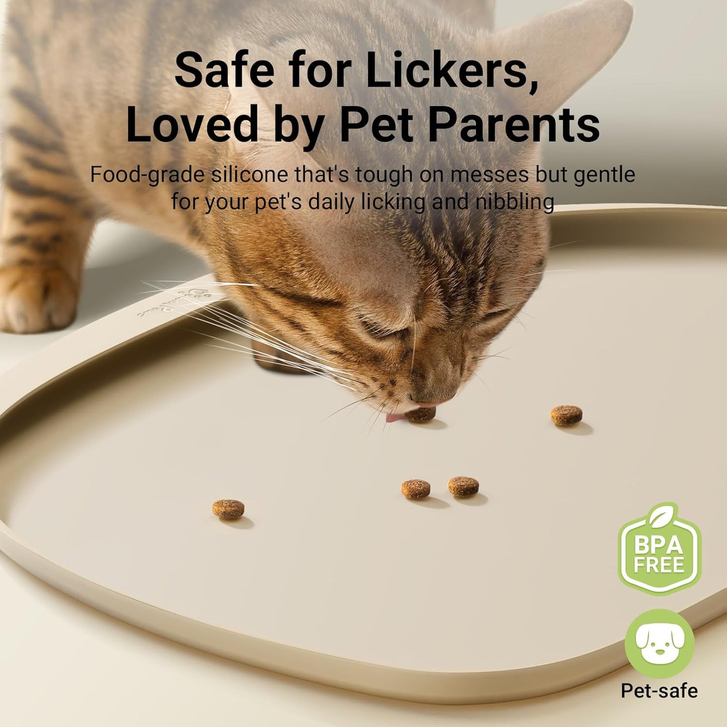 DownyPaws Dog Food Mats for Floors Waterproof, BPA Free Silcone Dog Bowl Mat, Non-Slip Pet Feeding Mat with High Raised Edge, Cat Placemat for Messy Drinkers, 24"×17", Almond