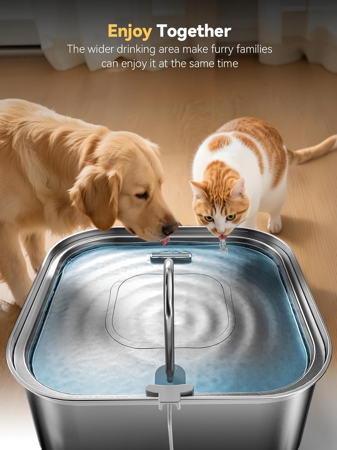 Large Dog Water Fountain 14L/3.7Gal, Stainless Steel Pet Fountain for Large Dogs and Multi-Pets Families, with Visible Window & Extra Wide Drinking Area, Square Design Enlarges Capacity & Saves Space