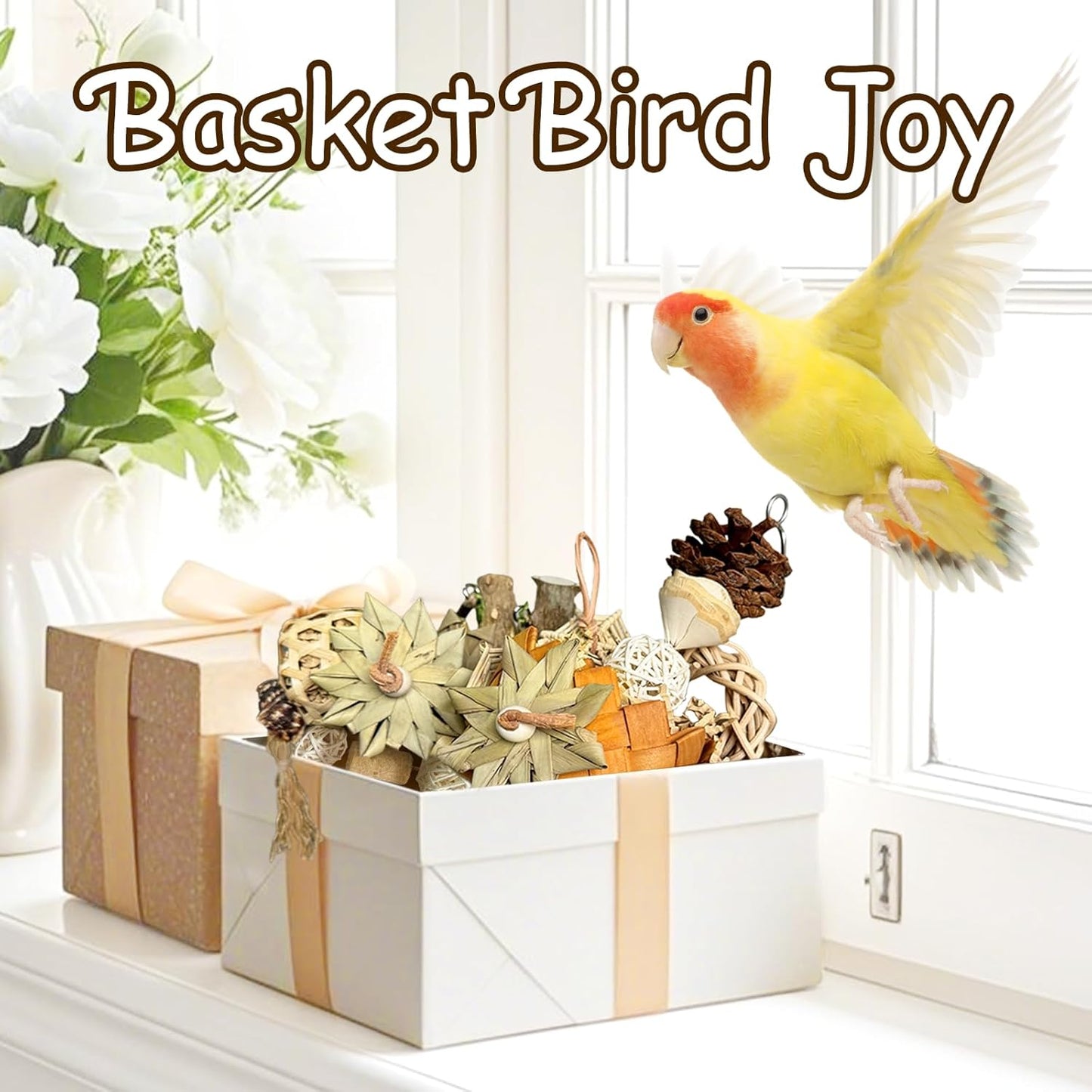 5-Pack Natural Hanging Basket Bird Toys – Foraging & Chewing Toys for Parakeets, Cockatiels, Conures & Small Birds – No Plastic, All-Natural Materials