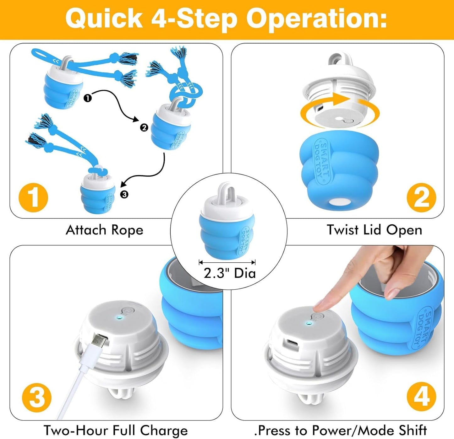 PUHOHUN Interactive Dog Toys Ball - Fun Moving Dog Toys to Keep Them Busy | Rechargeable Smart Automatic Dog Ball for Large, Medium, and Small Puppy Dogs for Boredom, Blue