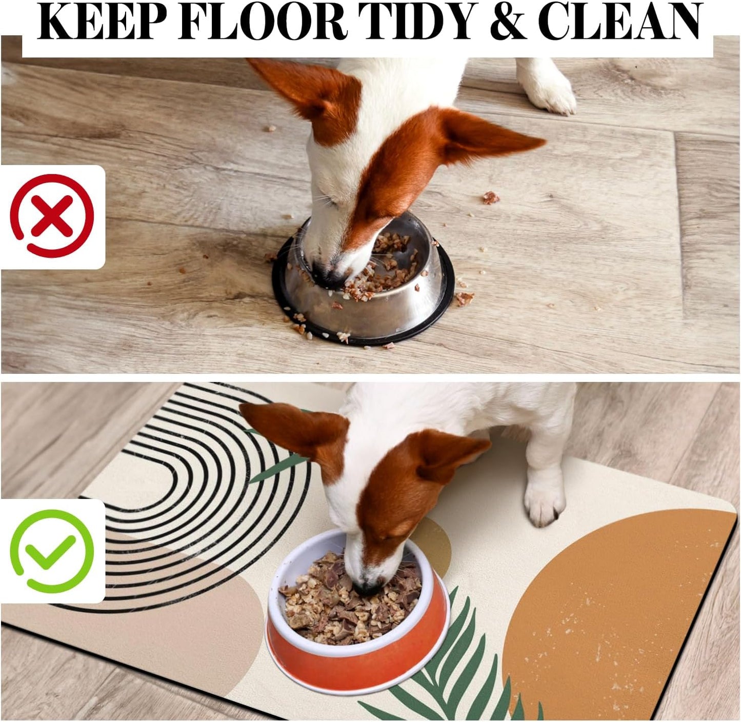 Super Absorbent Dog Food Mat - Non-Slip Bowl Mat for Food and Water, Eco-Friendly Boho Placemats for Pet Feeding