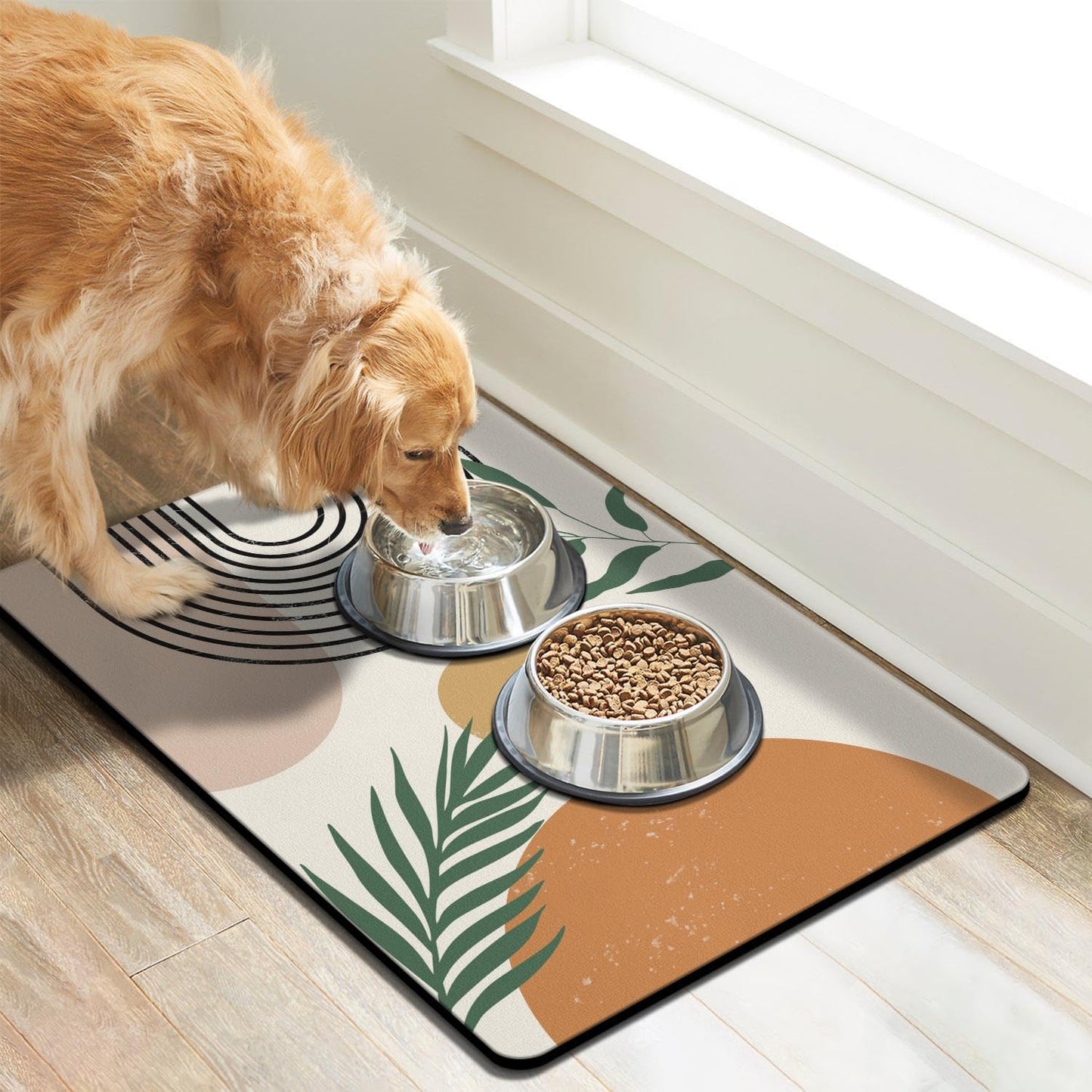 Super Absorbent Dog Food Mat - Non-Slip Bowl Mat for Food and Water, Eco-Friendly Boho Placemats for Pet Feeding