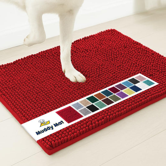 Muddy Mat® Original Dog Door Mat for Muddy Paws, Super Absorbent Microfiber, Non-Slip Washable Pet Rug, Quick Dry Chenille Entryway Carpet, Machine Washable Indoor Outdoor mat, Red 48"x60"