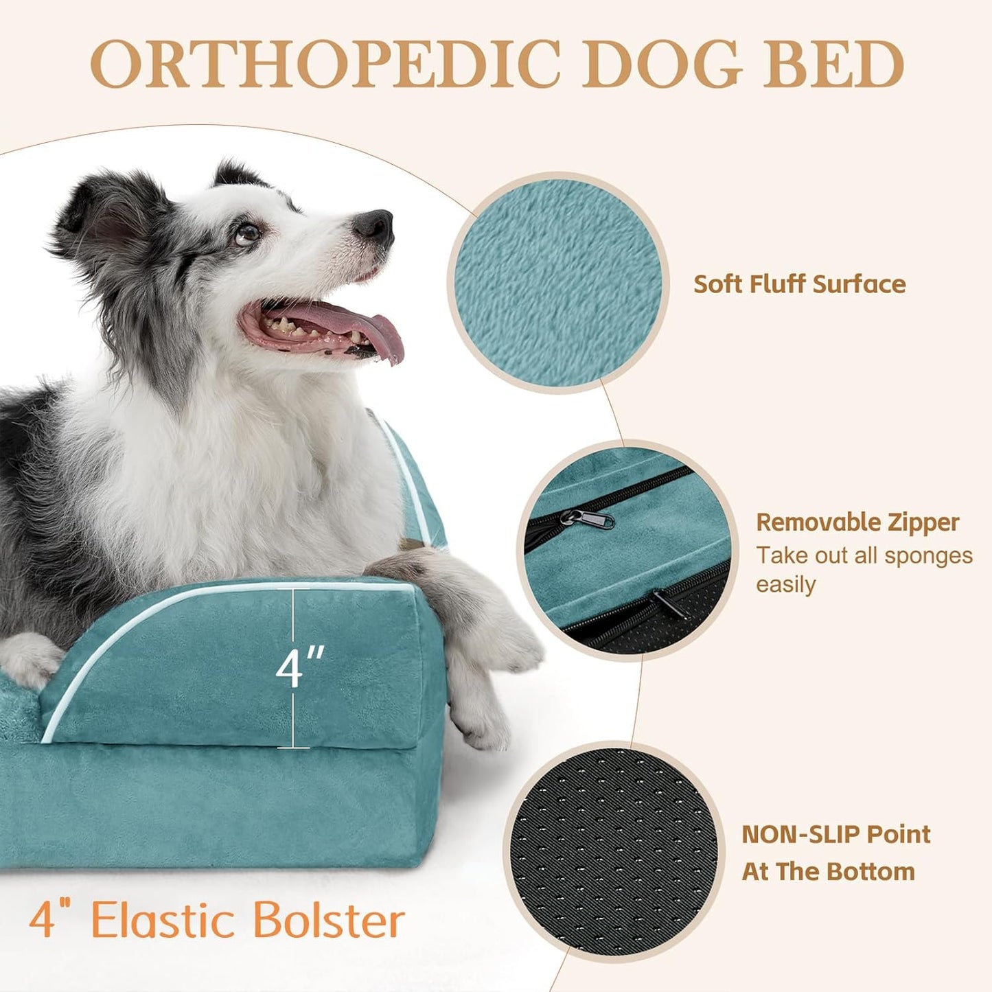 Comfort Expression Medium Dog Beds Waterproof Orthopedic Foam Dog Sofa Beds for Medium Large Dogs Comfy Pet Bed with Washable Removable Cover & Non-Slip Bottom(Medium,Washed Blue)