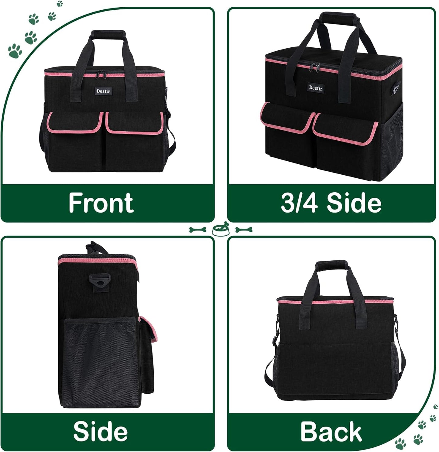 Large Pet Travel Bag Organizer - Dog & Cat Tote with Food Containers, Bowls, Feeding Mat, Perfect for Camping, Hiking (Multi-Pocket Design)