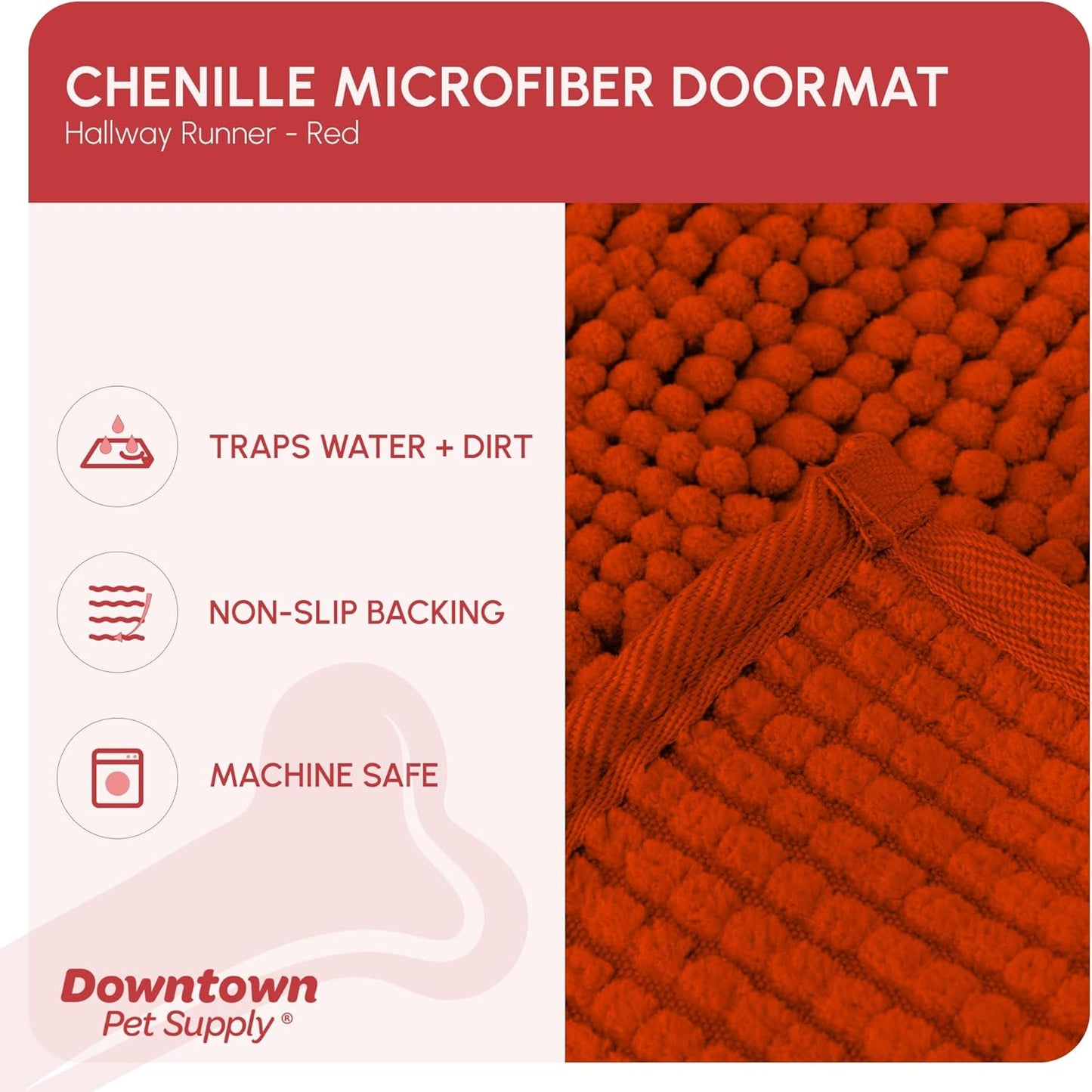 My Doggy Place Microfiber Dog Mat for Muddy Paws, 8' x 2' Red - Non-Slip, Absorbent and Quick-Drying Dog Paw Cleaning Mat, Washer and Dryer Safe - Hallway Runner