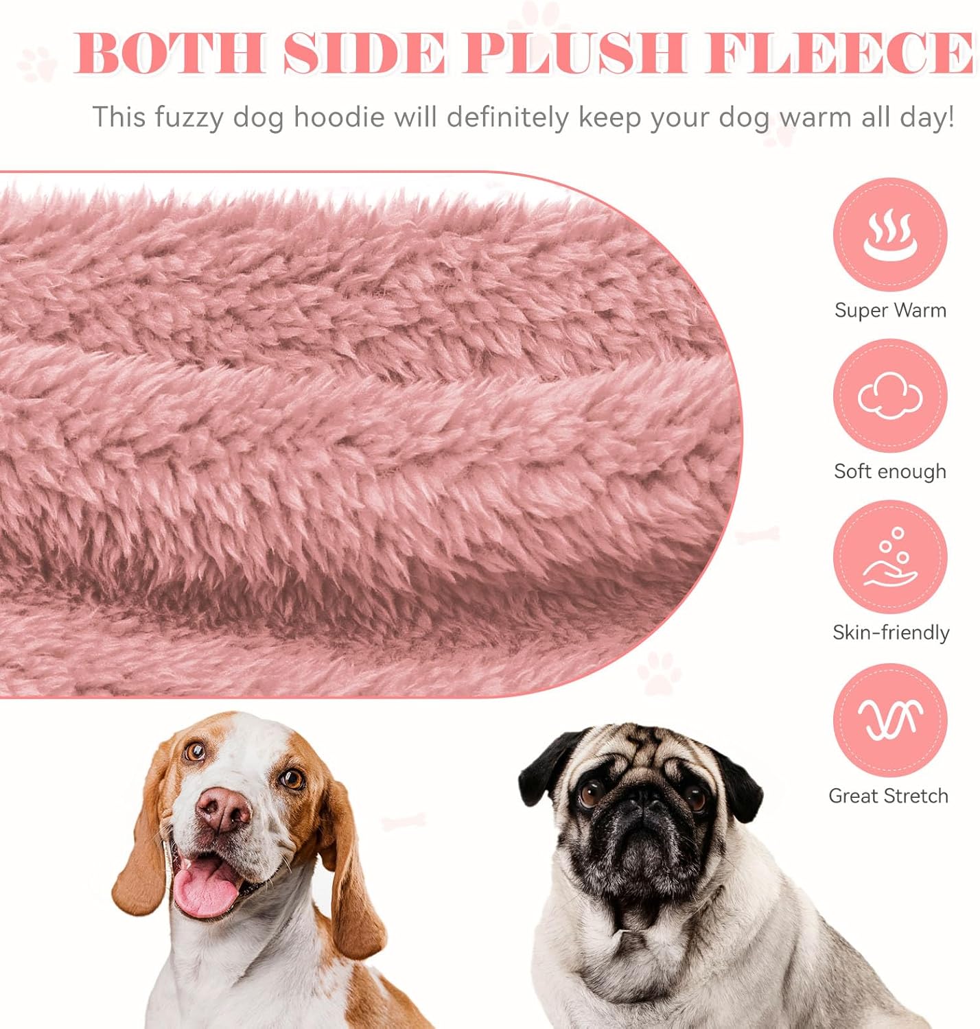 Fuzzy Dog Hoodie Dog Sweaters for Large Dogs Soft Double-Sided Plush Fleece Sweater Clothes Coats Hoodie Sherpa Hooded Sweatshirt(Pink-XXL)