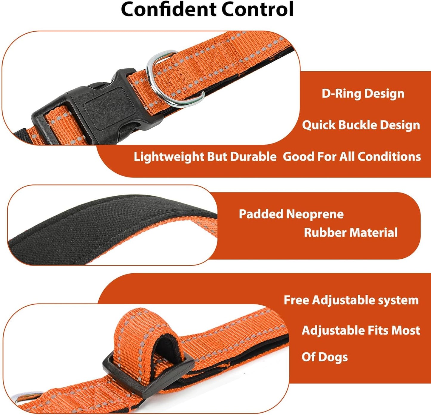 Reflective Dog Collar Padded with Soft Neoprene Breathable Quick Release Basic Dog Collars for Medium Large Dogs Orange
