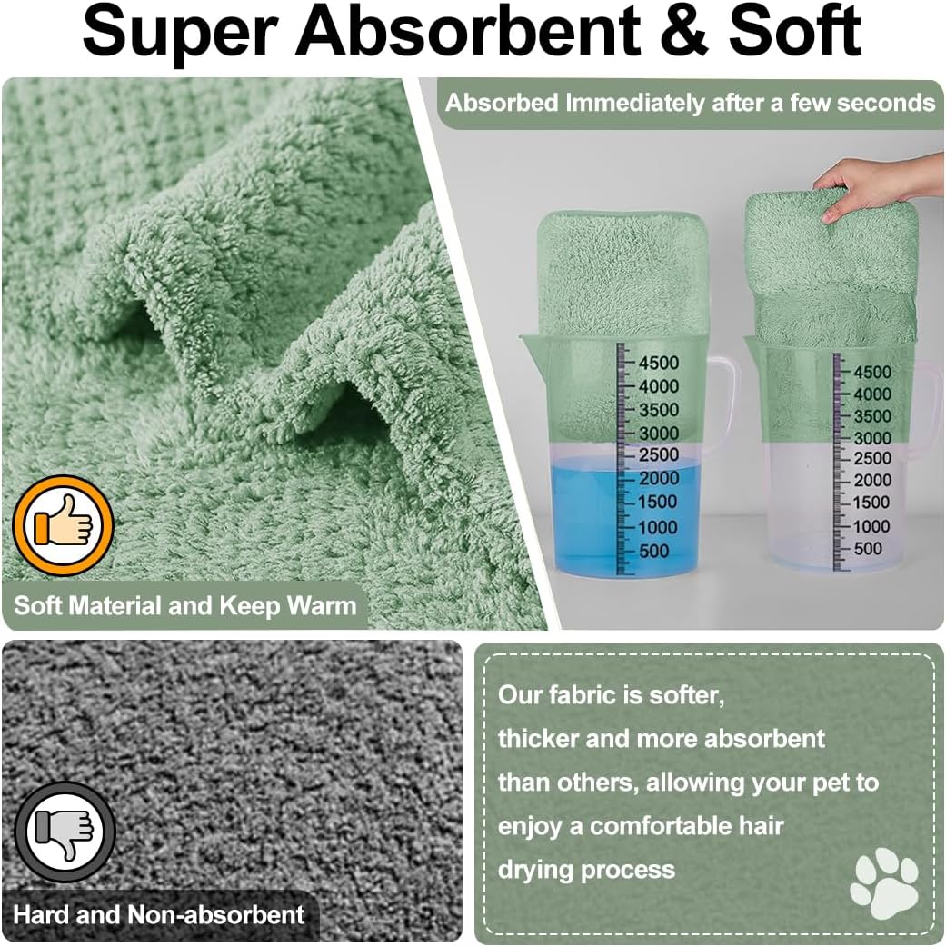 Medium to Large Size Dog Bathrobe, Quick Drying Super Absorbent Used for After Bathing, Warm Dog Towels, Adjustable Hoodies and Belts for Pet Dogs Bath Clothes Products (Green Jacquard, 3XL)