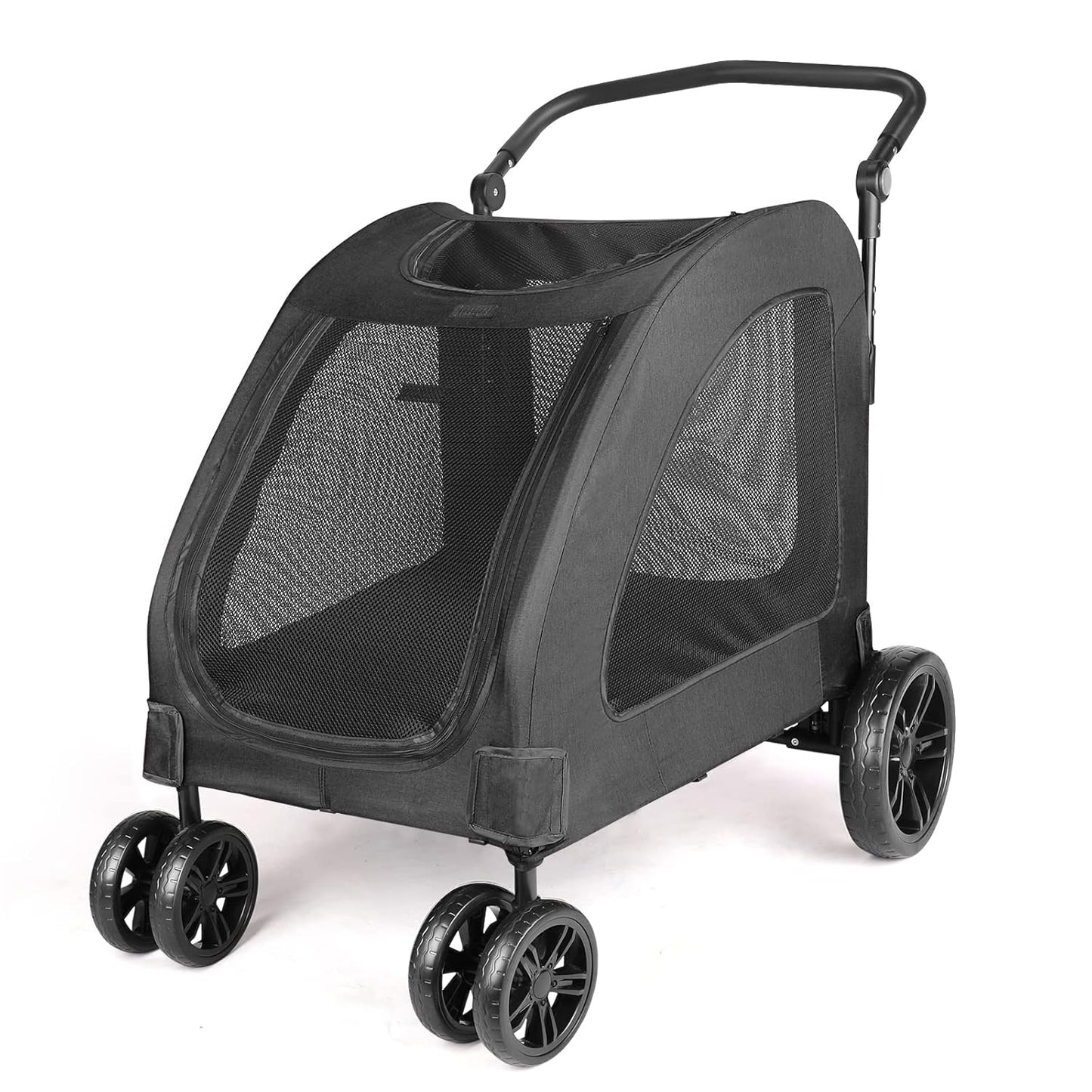Large Dog Travel Stroller with 4 Heavy Duty Wheels Pet Stroller with Adjustable Handle - Double Doggie Capacity Jogger Wagon with Back Front Door for Small Medium Large Dogs (Black)