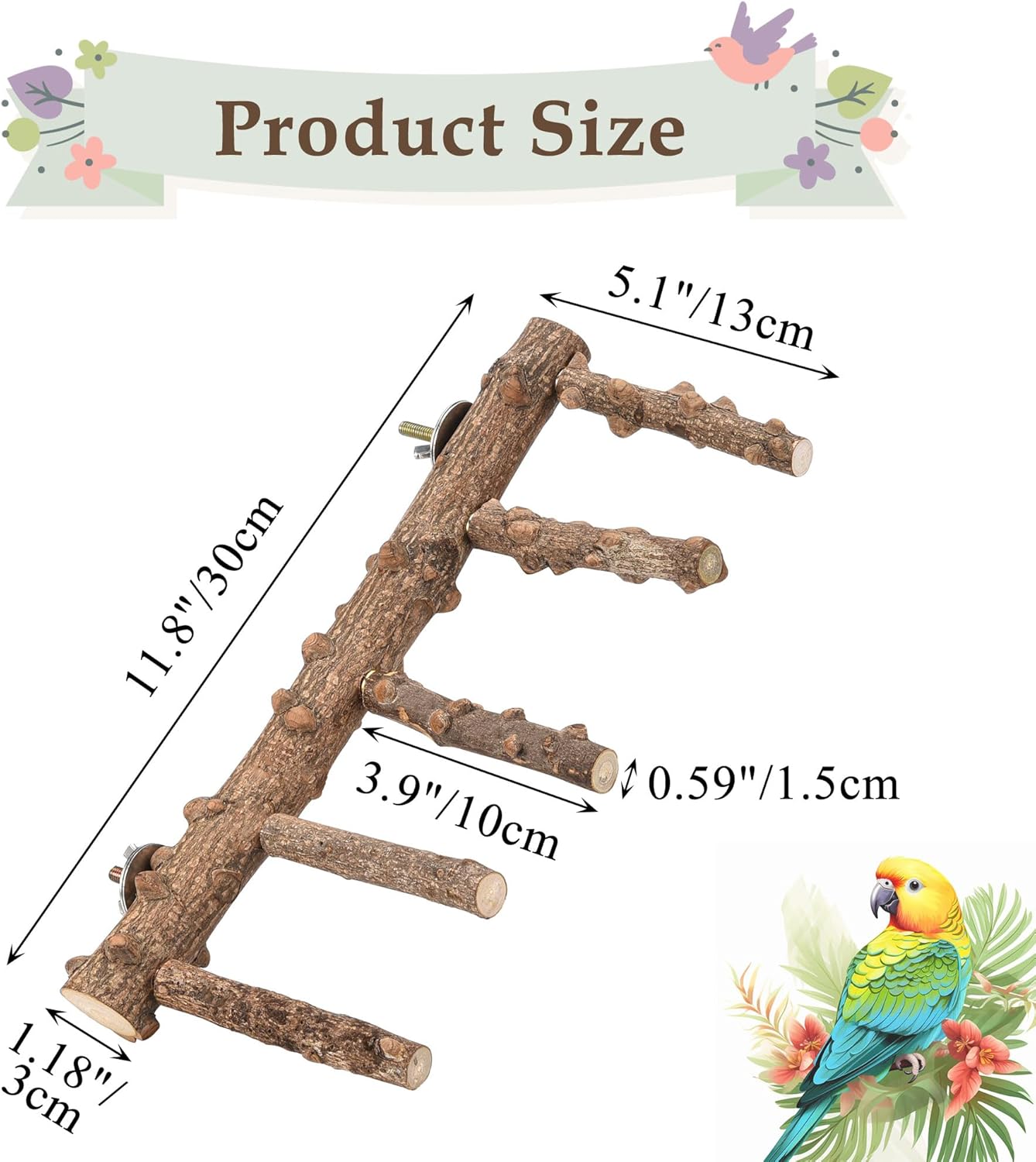 CozyCabin Natural Bird Ladder Stand, Hanging Multi Branch Grapevine Parrot Perch Bird Cage Toys for Small Budgies Conure Parakeets Cockatiels Lovebirds (Ladder)