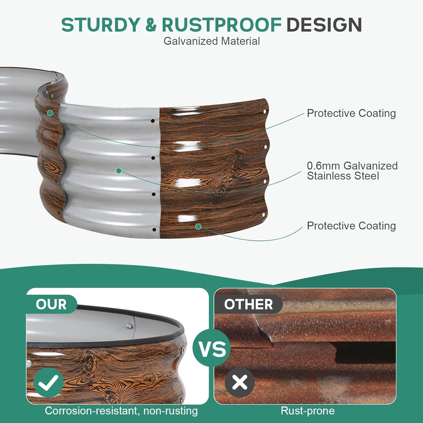 Galvanized Raised Garden Bed Outdoor - 4×2×1ft Planter Raised Beds for Gardening | Oval Metal Garden Planter Box with Safety Edging and Gloves for Vegetables Fruits and Flowers - Grain