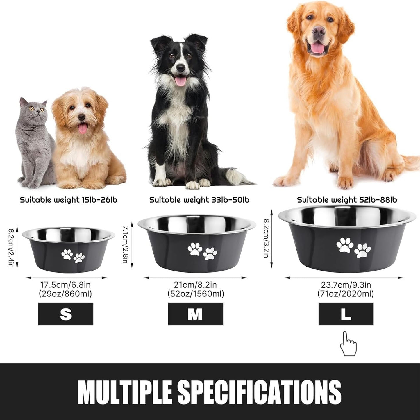 Stainless Steel Dog Bowls, Nonslip Rubber Bottom No Spill Proof Skid Metal Insulated Dog Bowls for Large Medium Small Breed Dogs (Grey, 8.5 Cups/71 OZ)